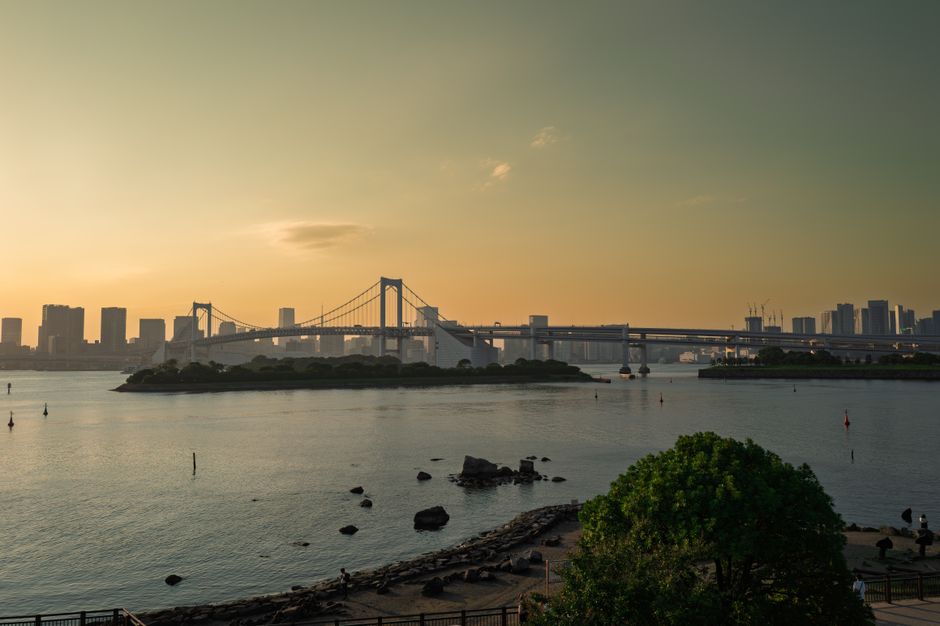 Shenzhen Bay Park waterfront — Hong Kong skyline visible across the bay
