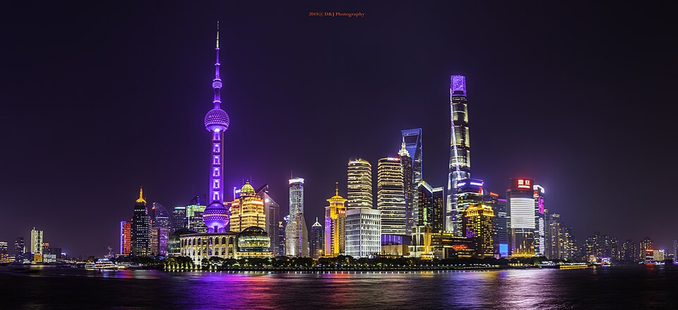 Pudong night skyline viewed from the Bund in Shanghai
