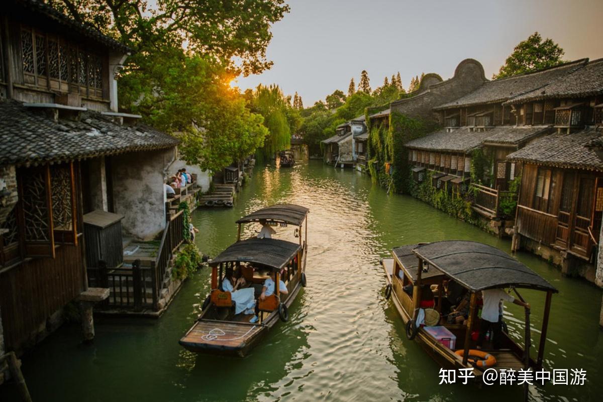 Wuzhen canal with black-awning boats