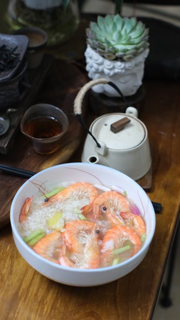 Longjing shrimp with fresh tea leaves